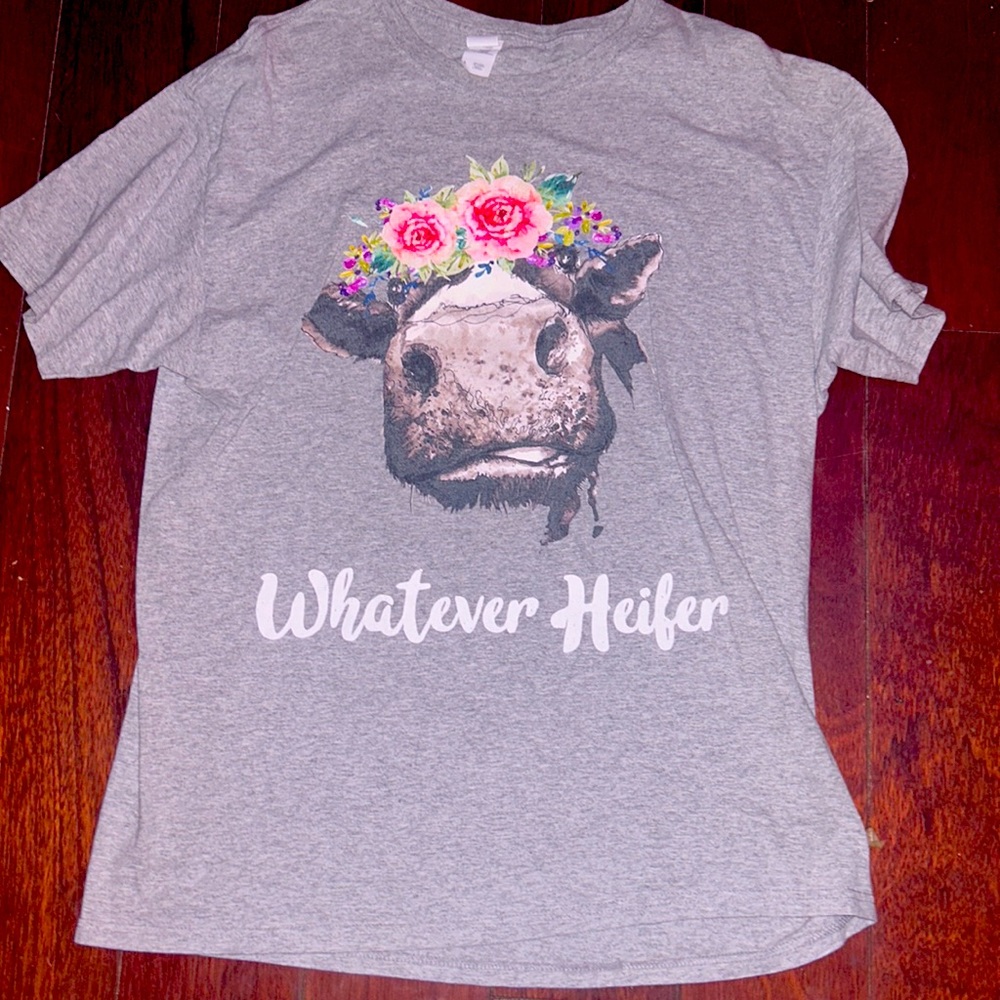Fruit of the loom/ grey cow “ whatever heifer “ t-shirt/ size- L